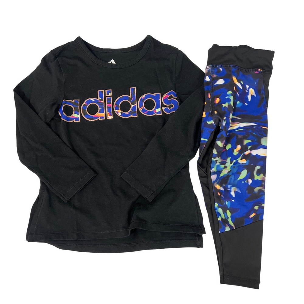 Adidas Kids Matching Leggings Set Pants Shirt Black Tie Dye Girls 2T Comfort